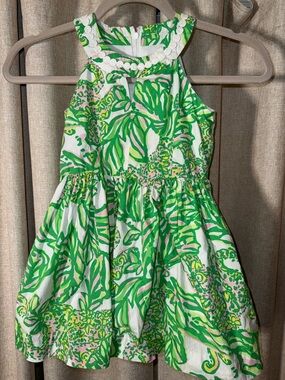 Lilly Pulitzer Green and White Tropical Print Halter Dress